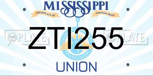 ZTI255 Mississippi License Plate