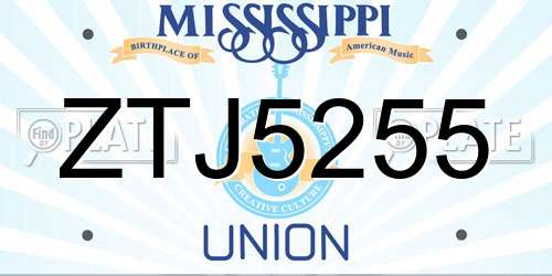 ZTJ5255 Mississippi License Plate