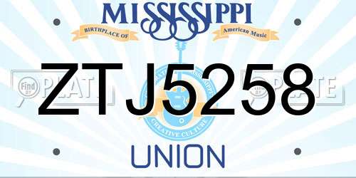 ZTJ5258 Mississippi License Plate