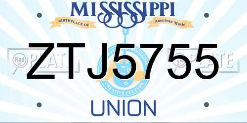 ZTJ5755 Mississippi License Plate
