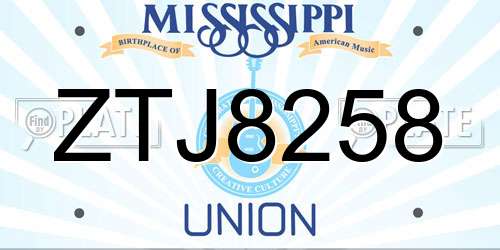 ZTJ8258 Mississippi License Plate