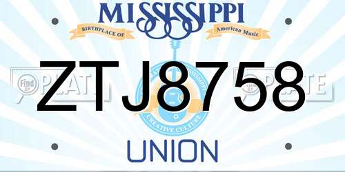 ZTJ8758 Mississippi License Plate