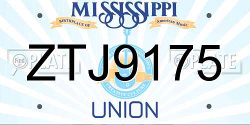 ZTJ9175 Mississippi License Plate