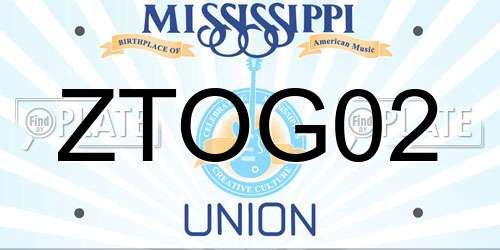 ZTOG02 Mississippi License Plate