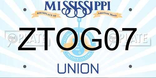 ZTOG07 Mississippi License Plate