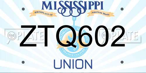 ZTQ602 Mississippi License Plate