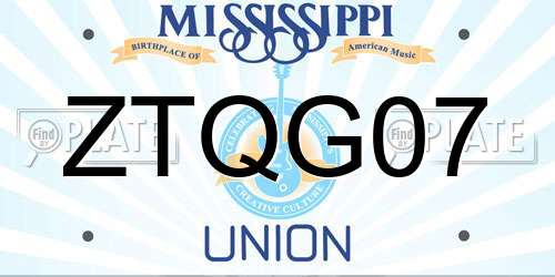 ZTQG07 Mississippi License Plate