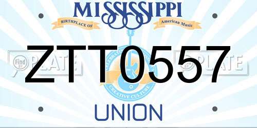 ZTT0557 Mississippi License Plate