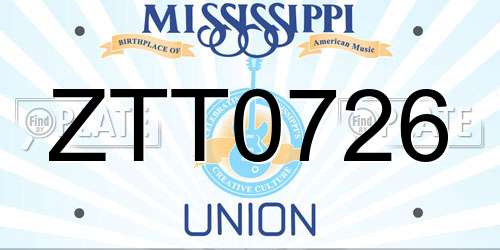 ZTT0726 Mississippi License Plate