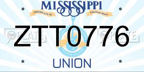 ZTT0776 Mississippi License Plate