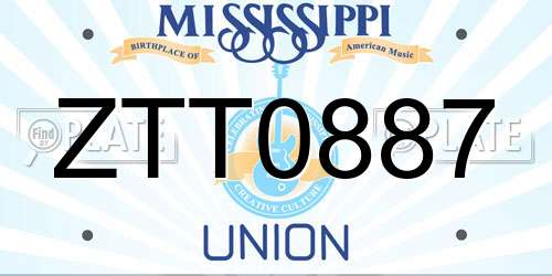 ZTT0887 Mississippi License Plate