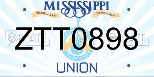 ZTT0898 Mississippi License Plate