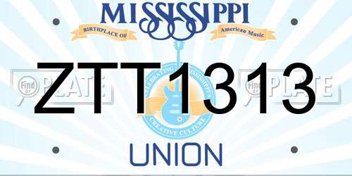 ZTT1313 Mississippi License Plate