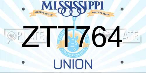 ZTT764 Mississippi License Plate