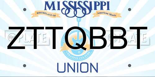 ZTTQBBT Mississippi License Plate