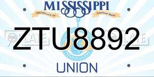 ZTU8892 Mississippi License Plate