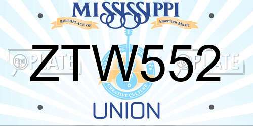 ZTW552 Mississippi License Plate