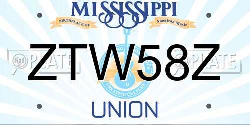 ZTW58Z Mississippi License Plate
