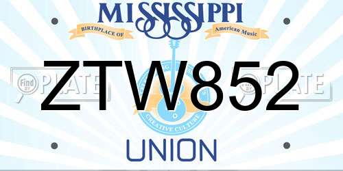 ZTW852 Mississippi License Plate