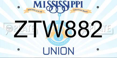 ZTW882 Mississippi License Plate