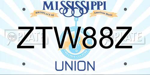 ZTW88Z Mississippi License Plate