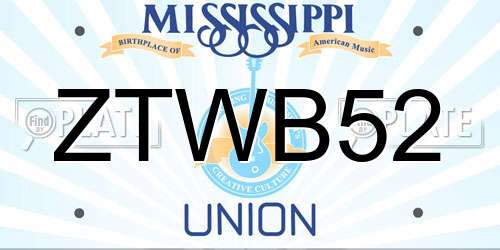 ZTWB52 Mississippi License Plate