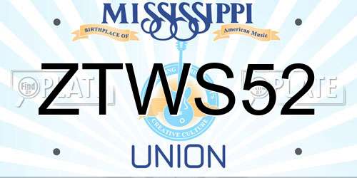 ZTWS52 Mississippi License Plate
