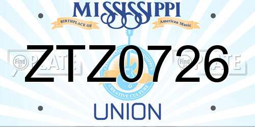 ZTZ0726 Mississippi License Plate