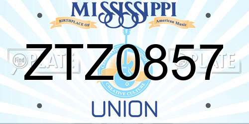 ZTZ0857 Mississippi License Plate