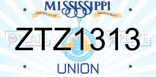 ZTZ1313 Mississippi License Plate
