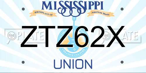 ZTZ62X Mississippi License Plate