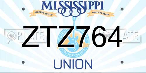 ZTZ764 Mississippi License Plate