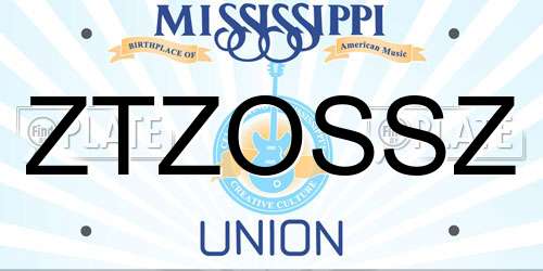 ZTZOSSZ Mississippi License Plate