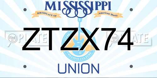 ZTZX74 Mississippi License Plate