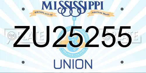ZU25255 Mississippi License Plate