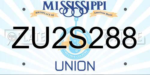 ZU2S288 Mississippi License Plate