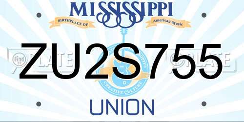 ZU2S755 Mississippi License Plate