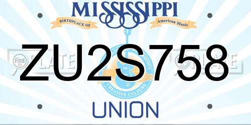 ZU2S758 Mississippi License Plate