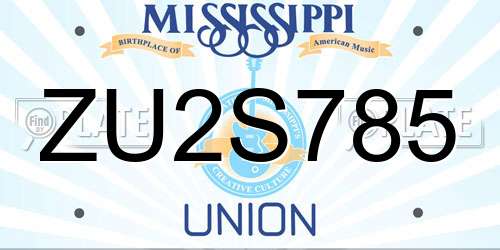 ZU2S785 Mississippi License Plate