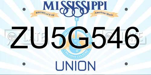 ZU5G546 Mississippi License Plate