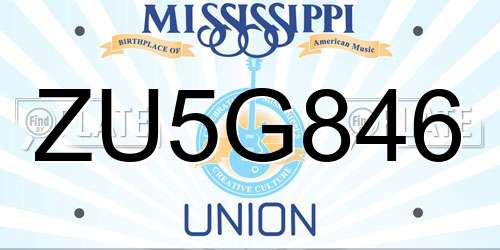 ZU5G846 Mississippi License Plate