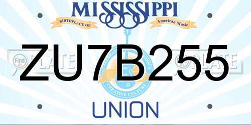 ZU7B255 Mississippi License Plate