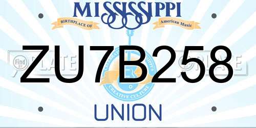 ZU7B258 Mississippi License Plate