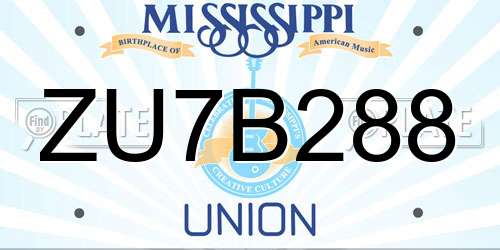 ZU7B288 Mississippi License Plate