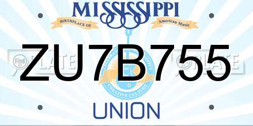 ZU7B755 Mississippi License Plate