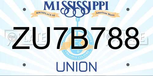ZU7B788 Mississippi License Plate