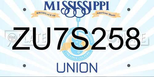 ZU7S258 Mississippi License Plate