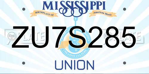 ZU7S285 Mississippi License Plate