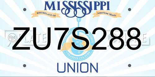 ZU7S288 Mississippi License Plate