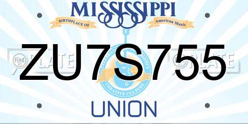 ZU7S755 Mississippi License Plate